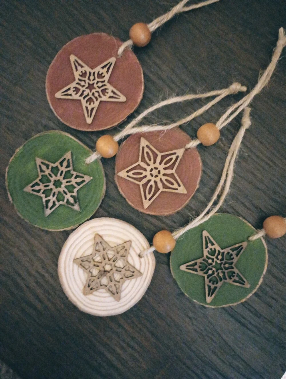 Rustic Farmhouse Wooden Star Christmas Ornaments - NEW